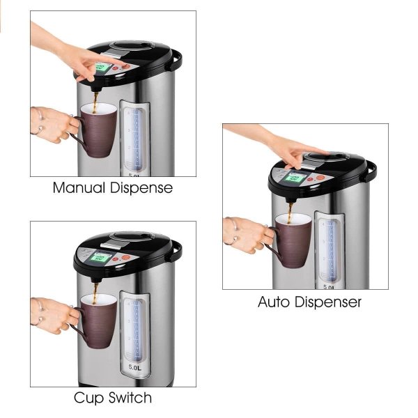 Costway - 5-Liter LCD Water Boiler and Warmer Electric Hot Pot Kettle Hot Water Dispenser - Black/Metal Silver