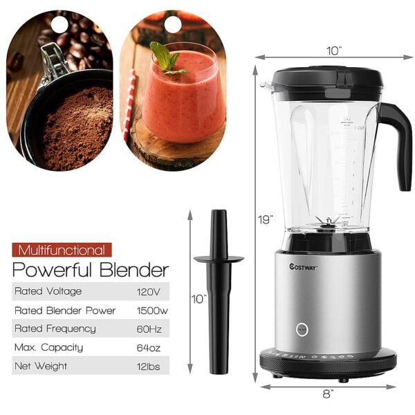 Costway - 1500W Countertop Blender Smoothie Maker High Power Blender w/ 10 Speeds - Black/Silver