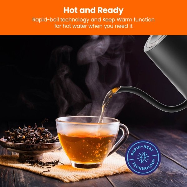 Chefman - Electric 0.8L Gooseneck Kettle with 5 Preset Temperatures, Keep Warm Function - Black
