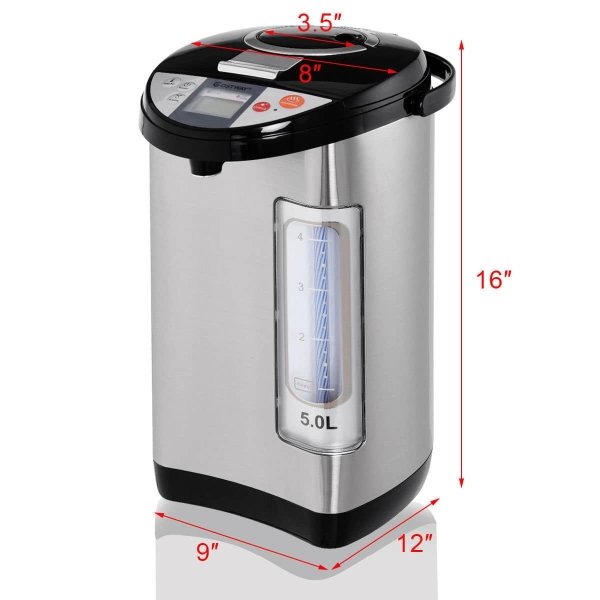 Costway - 5-Liter LCD Water Boiler and Warmer Electric Hot Pot Kettle Hot Water Dispenser - Black/Metal Silver