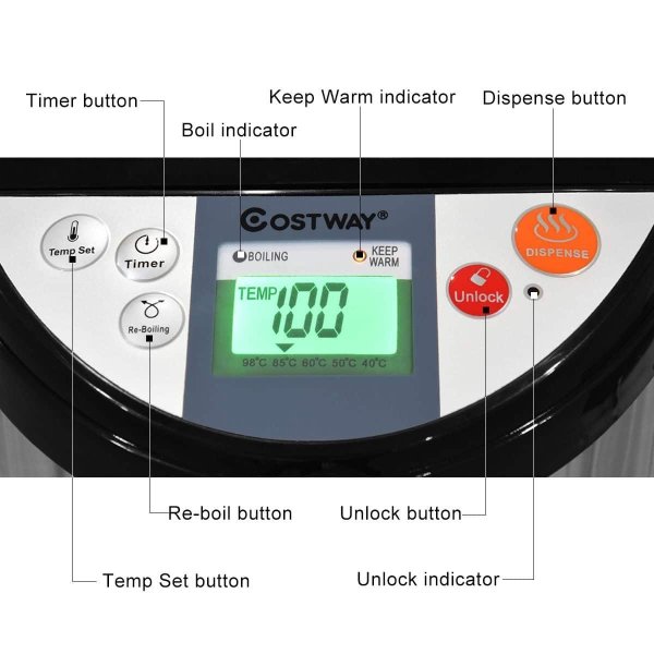 Costway - 5-Liter LCD Water Boiler and Warmer Electric Hot Pot Kettle Hot Water Dispenser - Black/Metal Silver